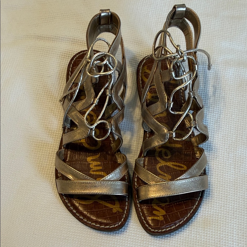 Sam Edelman Gemma Lace Up Metallic Gold Flat Size 6 M